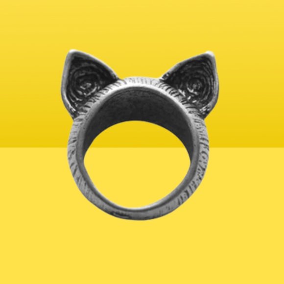 Silver Pewter Cat Ears Ring Cute Gift - Picture 1 of 8